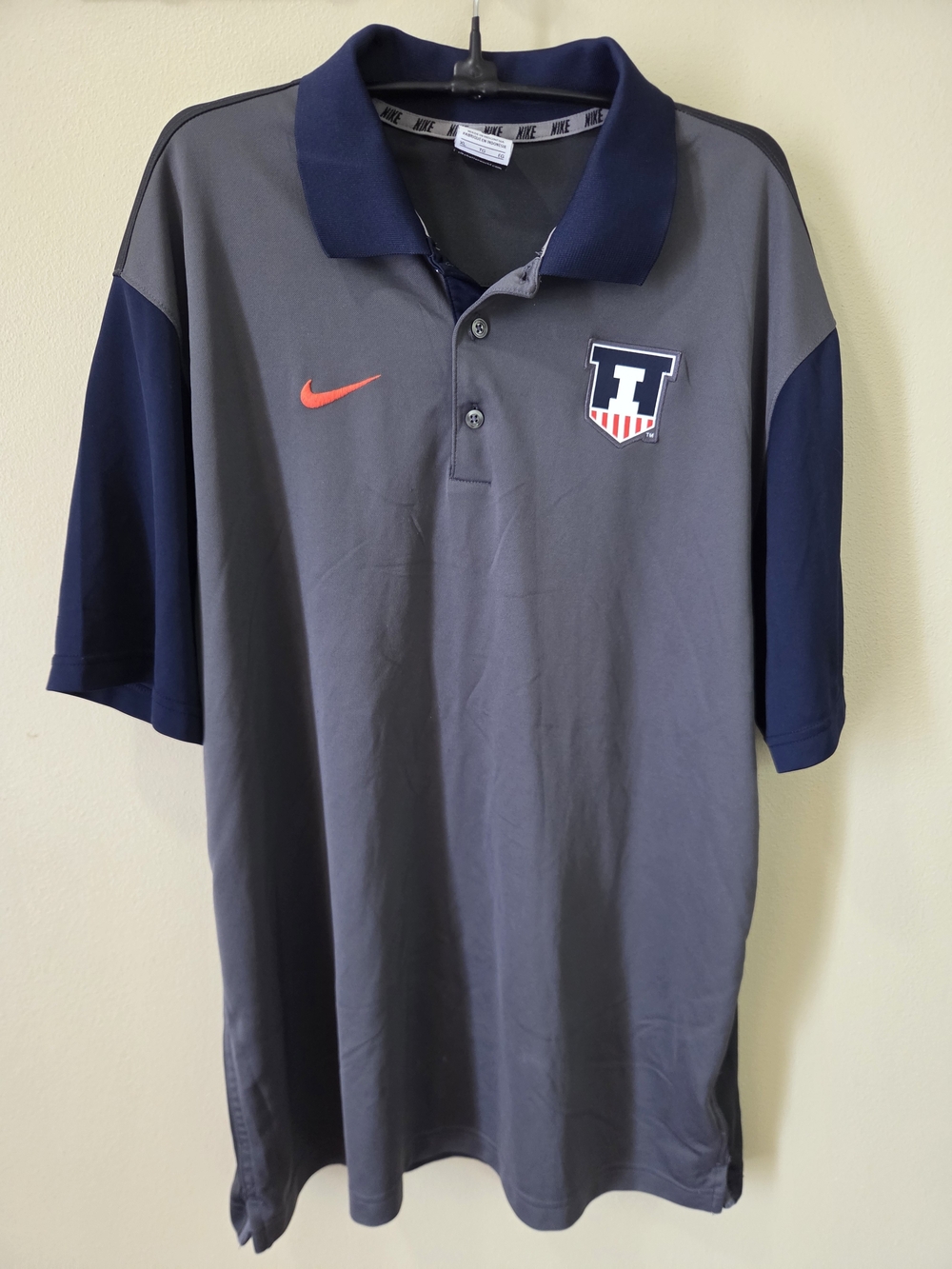 University Of Illinois Nike Dri-Fit Men's Polo, Extra Large XL, Gray Navy